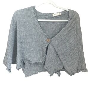 LUUKAA Grey Textured Linen Blend Shrug Top Size 10 Lagenlook Minimalist